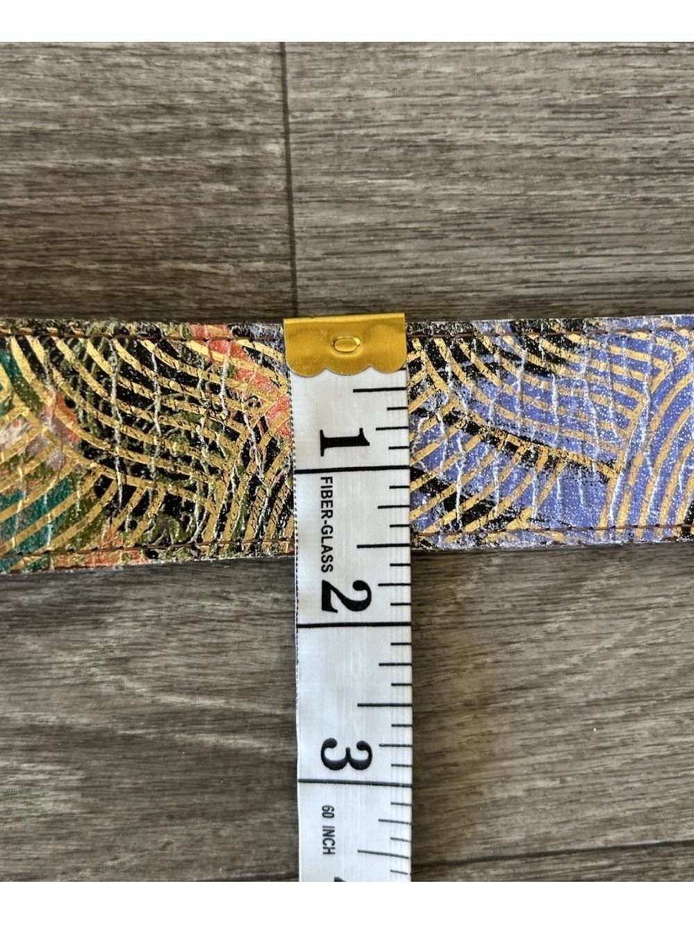 Vintage 80s Abstract Painted Leather Belt Gold Buckle USA M/L 38” - Picture 10 of 14